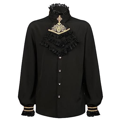 Adisno camicia da uomo pirata vampiro rinascimentale medievale vittoriana gotica abbigliamento (xl, nero)
