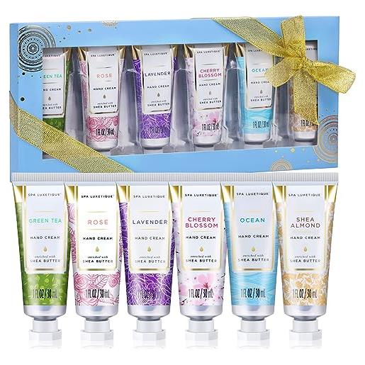 Spa luxetique creme mani 6 pezzi portabili e idratanti confezione regalo set regalo san valentino viaggio per mani secche o screpolate