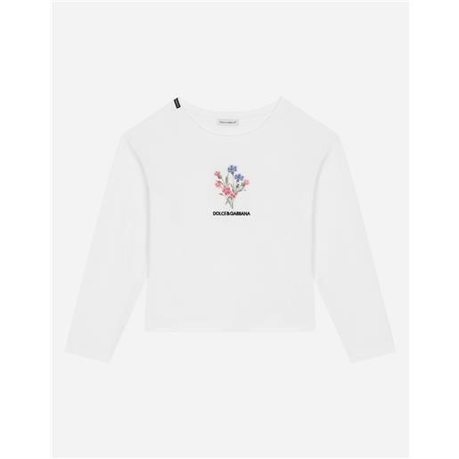 Dolce & Gabbana t-shirt manica lunga in jersey con ricamo floreale