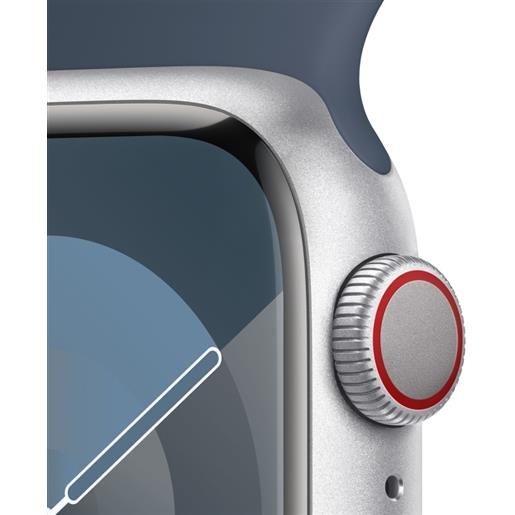 Apple watch series 9 gps + cellular cassa 41mm in alluminio argento con cinturino sport blu tempesta - s/m
