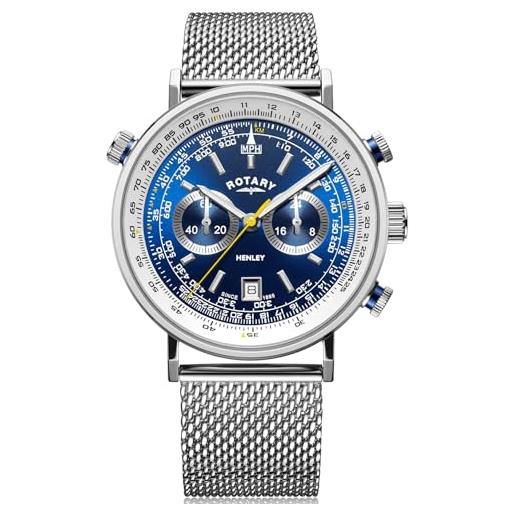 Rotary | cronografo henley da uomo | bracciale in maglia d'acciaio | quadrante blu gb05235/05