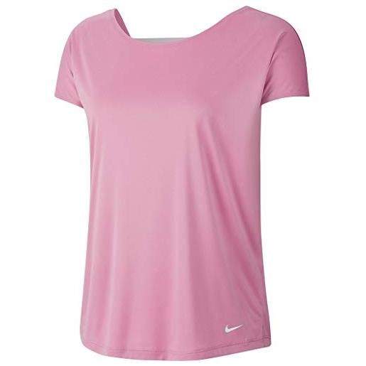 Nike w np dry elastika ss top essnt t-shirt, donna, magic flamingo/barely rose/white, s