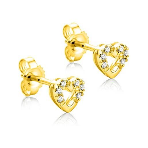 Orovi orecchini donna cuore piccoli a lobo in oro giallo con diamanti taglio brillante ct 0.06 oro 9 kt / 375