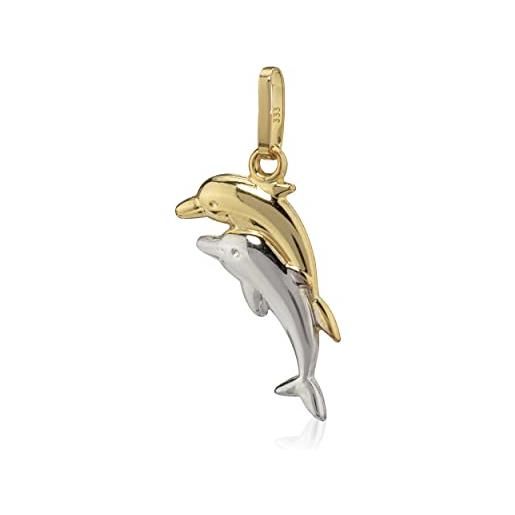 NKlaus catena ciondolo delfino piccolo 333 oro giallo 8 carati 17mm amuleto delfino bicolore 6510