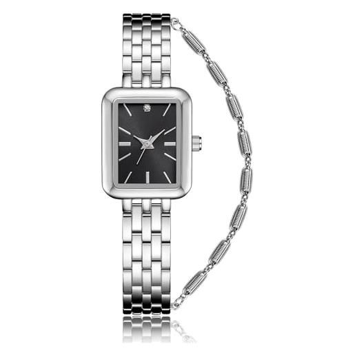 CIVO orologio donna con bracciale acciaio inossidabile argento - orologio da polso donna analogico rettangolare orologio impermeabile donna quarzo elegante regalo donna