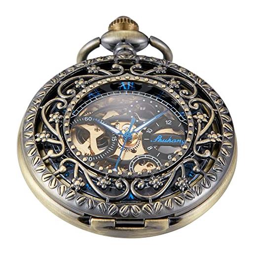 Tiong orologi da tasca meccanici in bronzo manipolatore di carica orologi da tasca regalo, numeri romani meccanici da tasca per uomo, mpw127-uk