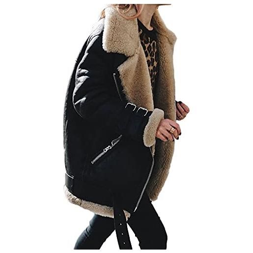 Minetom da donna giacca cappotto con cappuccio giacche abbottonato parka invernale outwear nero it 50