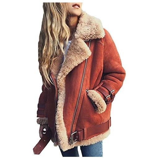 Minetom donna cappotto con cappuccio parka invernale stile street casual outwear pelle scamosciata moda giacca da moto inverno rosso chiaro it 40