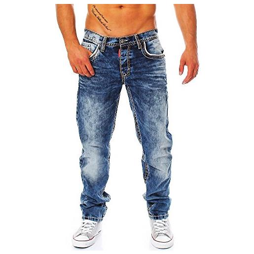 Cipo & Baxx jeans da uomo regular straight fit con cuciture a contrasto, blu jeans, 30w x 32l