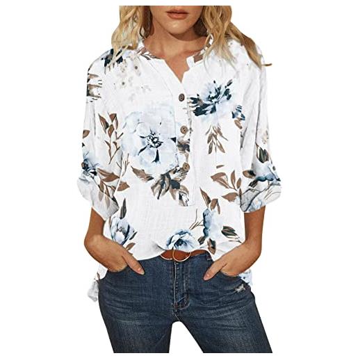Xmiral magliette floreali da donna magliette boho magliette casual con scollo a bottoni camicette magliette estive a maniche lunghe maglie termiche manica corta (m, grey)