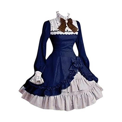 Meggsnle steampunk gothic abbigliamento pizzo up pizzo party ciotola con fiocco cosplay maniche vestito donna gotico lunghi costumi donne vestito donna, blu, s