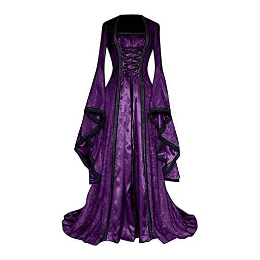 Beokeuioe vestito medievale da donna in velluto abito lungo rinascimentale vittoriano costume maxi abito vintage retrò manica tromba abito da donna medievale con maniche a tromba