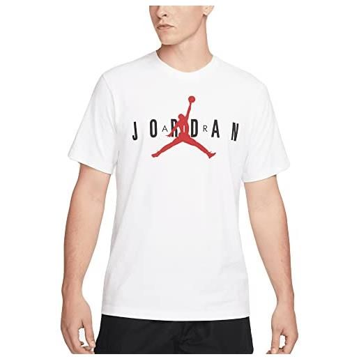 Nike jordan air wordmark maglietta a maniche corte, bianco/nero/gym red, m uomo