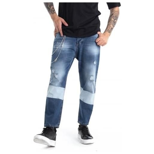 Giosal jeans uomo lungo bicolore denim casual cinque tasche catena (denim, 50)