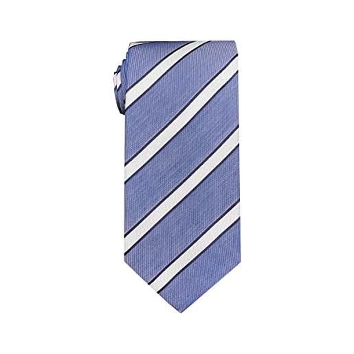 Remo Sartori - cravatta in seta satinata blu a righe regimental bianche, made in italy, uomo