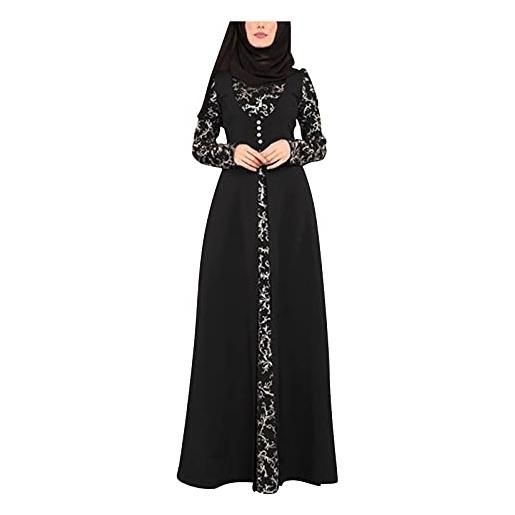 Briskorry abito autunno sportivo donne jilbab vestire islamico arabo kaftan pizzo musulmano maxi abito da donna cotone (black, xxl)