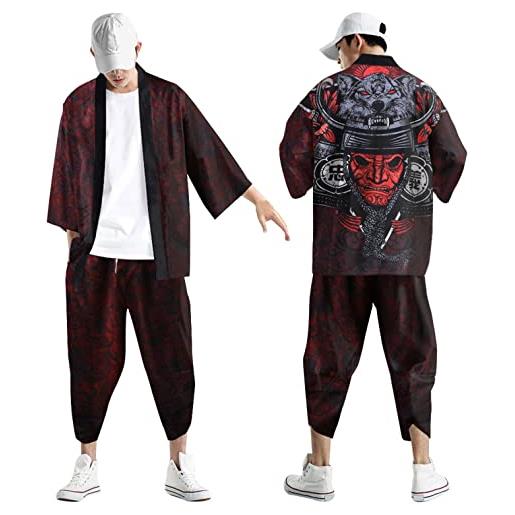 Modaworld uomo kimono giapponese 2 pezzi cardigan + pantaloni harem robes da uomo con stampato maglietta casual primavera estate camicia