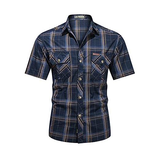 GUOCU camicia a quadri a maniche corte da uomo camicie casual estiva taglia larga camicia con bottoni in cotone camicia militare camuffare camicia da combattimento, cargo camicia da lavoro con tasche