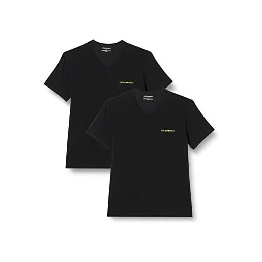 Emporio Armani 2-pack t-shirt regular fit v neck core logoband camicia, nero, l uomo