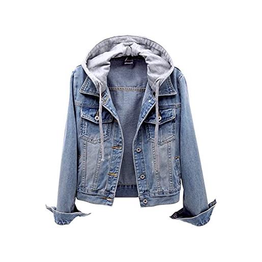 MJGkhiy giacca di jeans donna corta giubbotto corto in cotone bottoni elegante giubbino denim moda giacca di jeans vintage giacca in denim slim giubbotto denim manica lunga