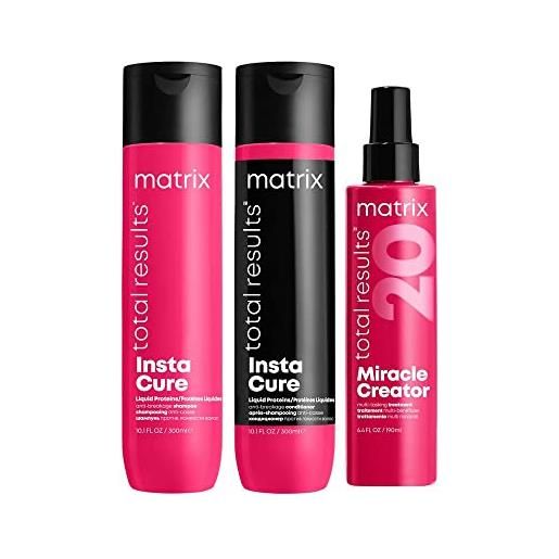 Matrix | kit insta. Cure shampoo 300ml + balsamo 300ml + trattamento miracle creator total results 190ml per capelli secchi e danneggiati