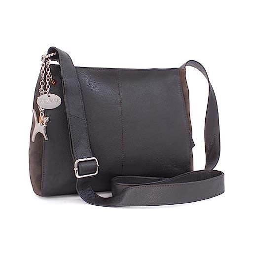 Catwalk Collection Handbags - vera pelle - borse a tracolla/borsa a mano/messenger/borsetta donna - con ciondolo a forma di gatto - charlotte - nero