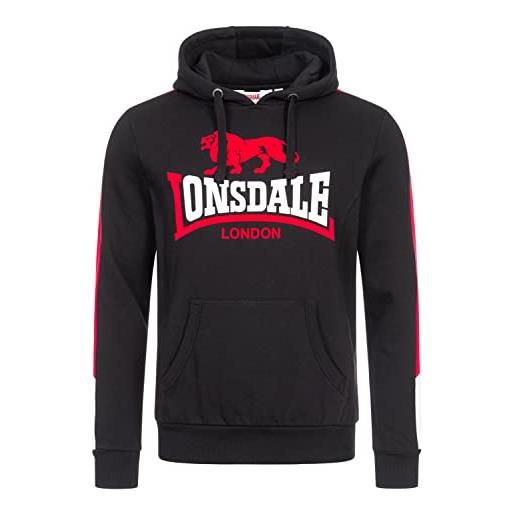 Lonsdale langwell felpa con cappuccio, nero/bianco/rosso, xxl uomo