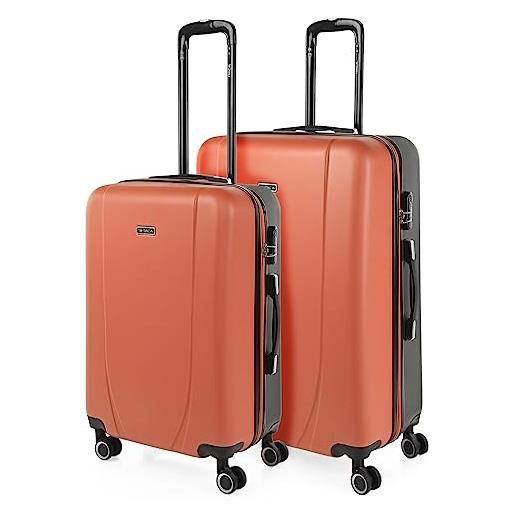 ITACA - set valigie - set valigie rigide offerte. Valigia grande rigida, valigia media rigida e bagaglio a mano. Set di valigie con lucchetto combinazione tsa 71116, corallo-antracite