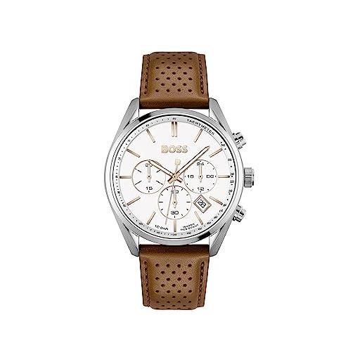 BOSS orologio con cronografo al quarzo da uomo collezione champion con cinturino in acciaio inossidabile o pelle argento (silver)