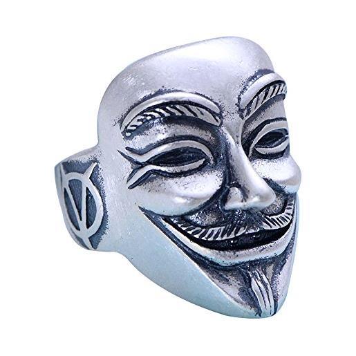 ForFox anello maschera v per vendetta in argento sterling 990 opaco vintage per uomo donna regolabile