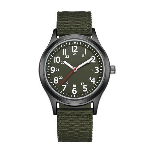CIVO orologio uomo militare sportivo 40mm - orologio da polso uomo impermeabile luminoso 12/24 ore orologio analogico uomo quarzo nylon army green, regalo uomo