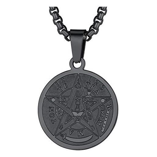 U7 pendentif homme médaillon noir avec sceau du pentacle salomon collier talisman protection