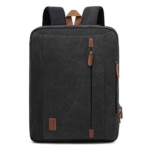 CoolBELL, borsa convertibile, multiuso, adatta per laptop da 15,6 pollici, in tessuto oxford, con tracolla, da uomo e da donna nero tela nera 17,3''