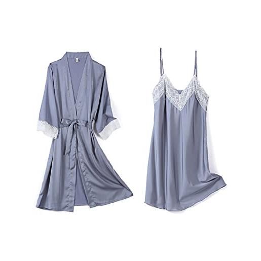 DEBAIJIA donna pigiama camicia notte 4 pezzi imitava la seta signora raso da accappatoio femminile sleepwear traspirante accogliente (borgogna-xl)