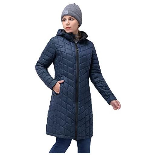 33,000ft cappotto invernale da donna, leggero, parka impermeabile, giacca invernale lunga, giacca buffer, calda giacca trapuntata thermolite con cappuccio, blu scuro, s
