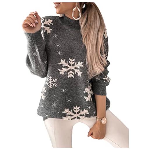 ORANDESIGNE pullover maglione natalizio delle donne maglione lavorato a maglia a maniche lunghe con collo rotondo renna fiocchi di neve pupazzo di neve modello albero maglione p bianco xl