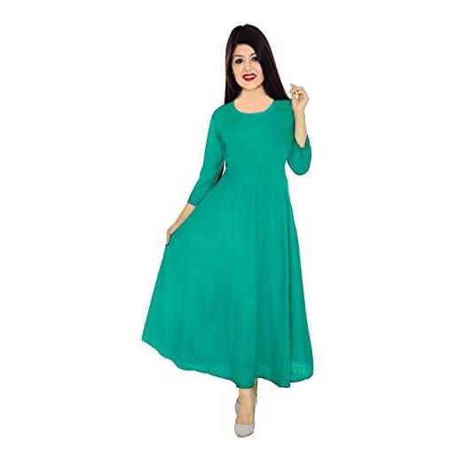 Lakkar Haveli indiano abito lungo verde acqua colore kurti donna etnica abito maxi tunica manica 3/4 plus size foglia di t m