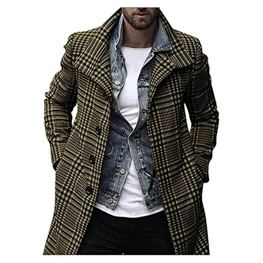 BIISDOST plasia da uomo in lana di media lunghezza cardigan alla moda sezione rotolo sciolto media lunghezza giacca fit bottone neoprene cappotto uomo, verde, m