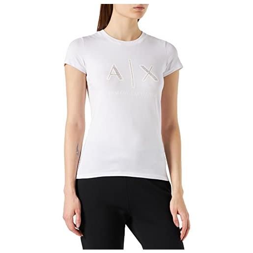 A|X ARMANI EXCHANGE t-shirt slim fit in cotone elasticizzato con logo ricamato, bianco ottico, m donna