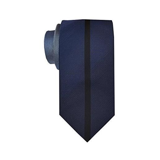 Remo Sartori - cravatta in pura seta sfumata con riga centrale nera, made in italy, uomo (blu)