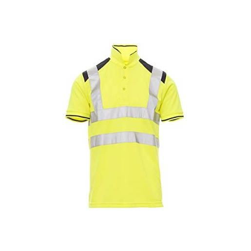 PAYPER guard+ polo alta visibilitó da lavoro uomo a manica corta 100% poliestere effetto perlato spacchetti laterali giallo fluo/blu navy (3xl)