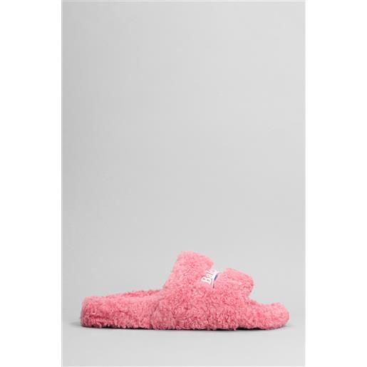 Balenciaga sandali flats furry slide in poliestere rosa