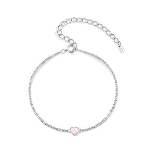 MARLION JEWELS bracciale da donna in argento con un delicato cuore rosa. Bracciale in argento per donna, ragazza ideale come regalo (mamma, amiche, compleanno. . . ) gioielli da donna