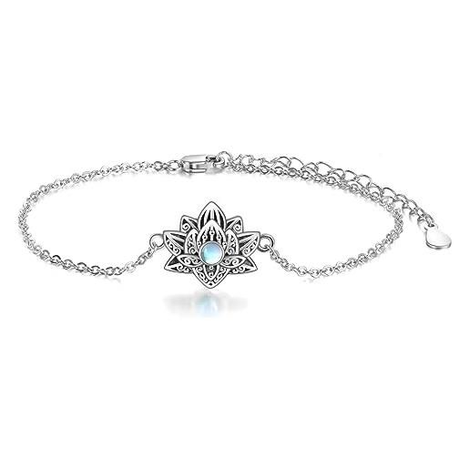 JERWLI braccialetto con fiori di loto, in argento sterling, con pietra di luna, gioiello spirituale, idea regalo per donne, argento sterling