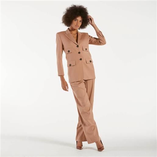 Pinko blazer monopetto in twill di lana beige