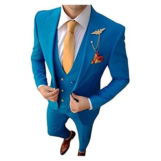 Botong uomo slim fit 3pc sposo suit monopetto tacca risvolto abiti per matrimonio prom smoking giacca gilet pantaloni, blu, 52