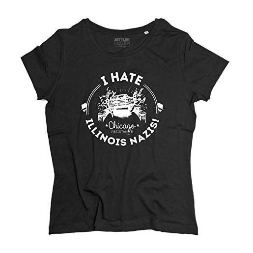 3styler t-shirt donna i hate the illinois n***s!- blues style - linea vintage - cotone organico 140 gr/mq