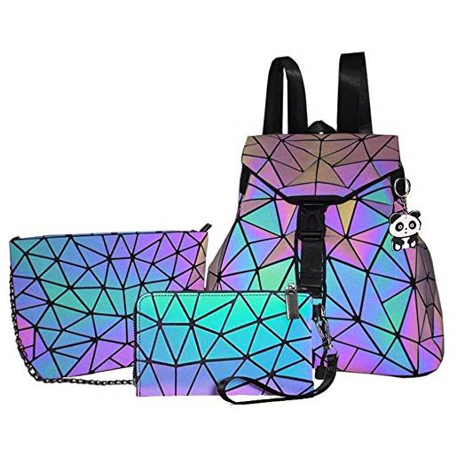 OLOEY donne geometrico luminoso olografico borse e borse chic elegante colore cambiabile riflettente cross body borse zaino, zaino (set da 3 pezzi), one_size