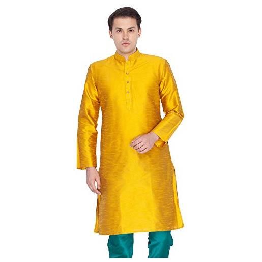 STYLE INSTANT pigiama da uomo in seta banglori kurta set indiano puja tradizionale, senape, x-large(42)