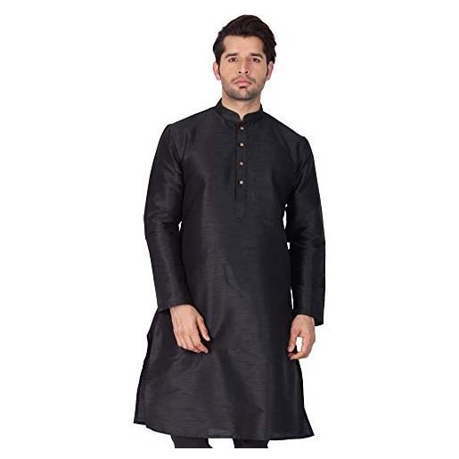 Style instant - set di pigiama da uomo in seta banglori, stile indiano, puja tradizionale nero medium